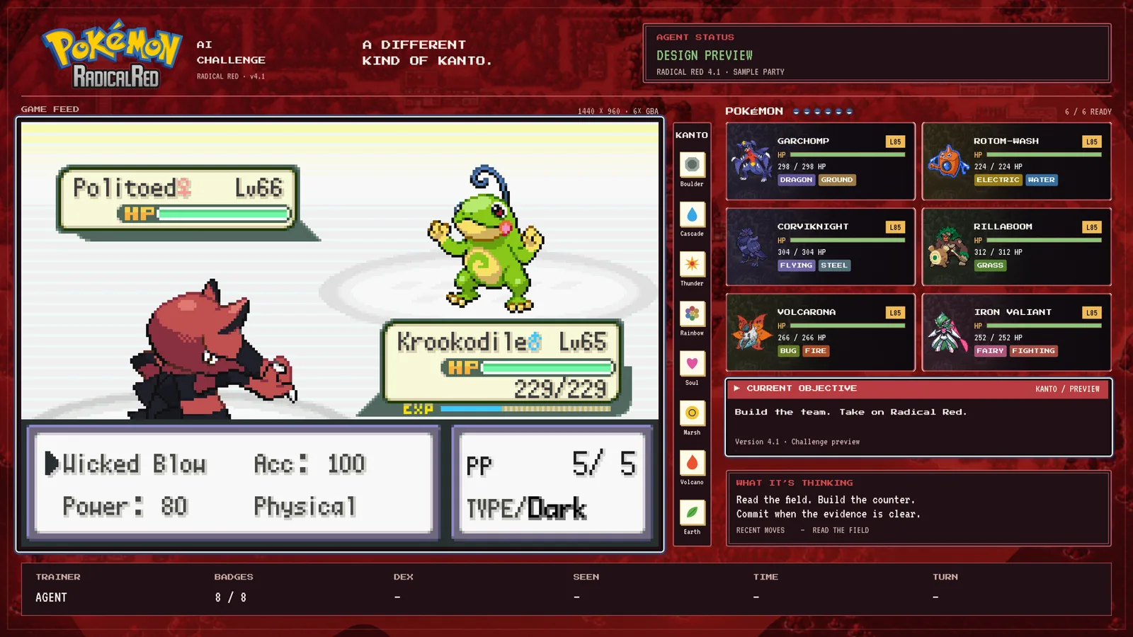 Layout de Radical Red con un combate en directo